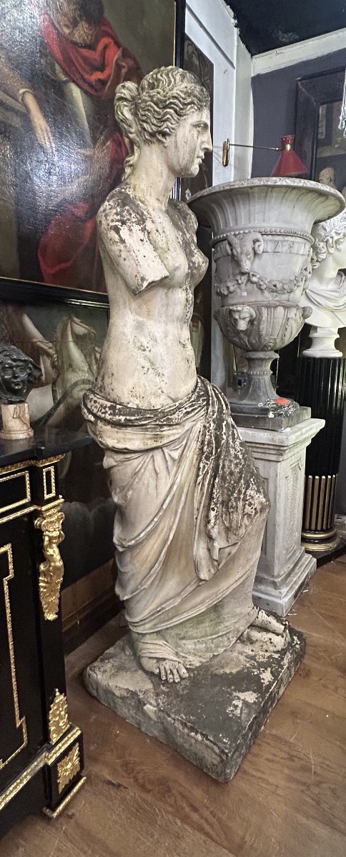 Important White Terracotta Venus Of Milo, 19th-century Garden Ornament, H 205 Cm-photo-2