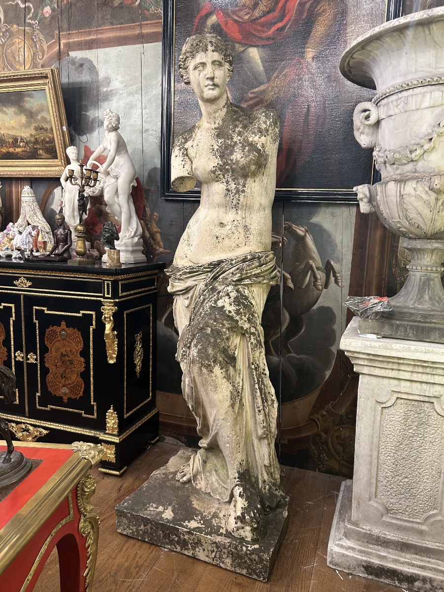 Important White Terracotta Venus Of Milo, 19th-century Garden Ornament, H 205 Cm-photo-4
