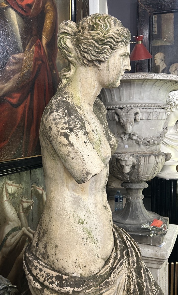 Important White Terracotta Venus Of Milo, 19th-century Garden Ornament, H 205 Cm-photo-5