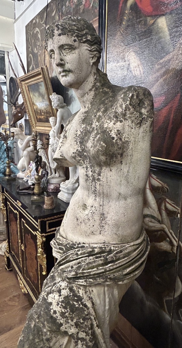 Important White Terracotta Venus Of Milo, 19th-century Garden Ornament, H 205 Cm-photo-7
