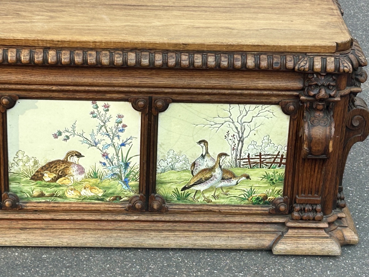 A Planter Converted Into A Chest, Featuring Longwy Enamel Tiles And An Oak Frame, Circa 1900-photo-2