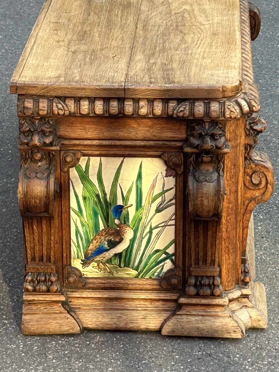 A Planter Converted Into A Chest, Featuring Longwy Enamel Tiles And An Oak Frame, Circa 1900-photo-3