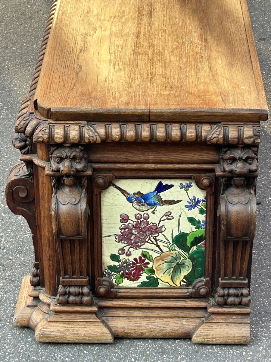 A Planter Converted Into A Chest, Featuring Longwy Enamel Tiles And An Oak Frame, Circa 1900-photo-3