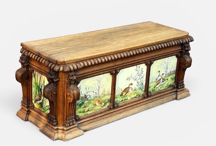 A Planter Converted Into A Chest, Featuring Longwy Enamel Tiles And An Oak Frame, Circa 1900