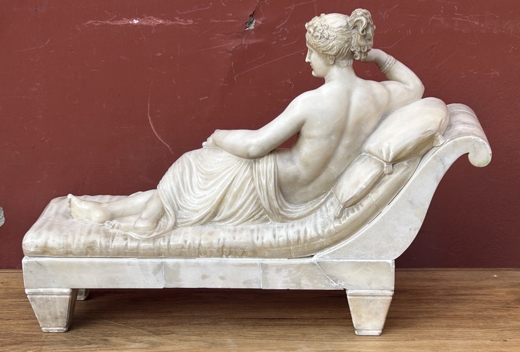 After Antonio Canova—pauline Borghese, A Major Alabaster Sculpture, 19th Century—empire Period -photo-4