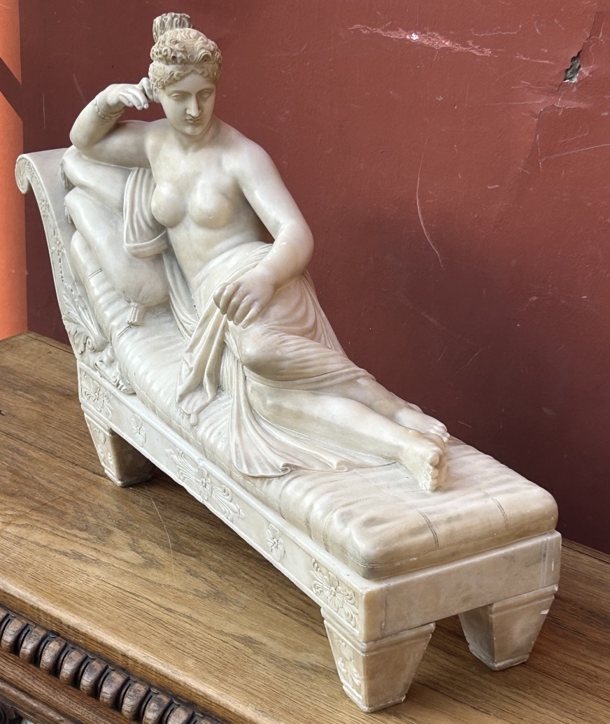 After Antonio Canova—pauline Borghese, A Major Alabaster Sculpture, 19th Century—empire Period -photo-7