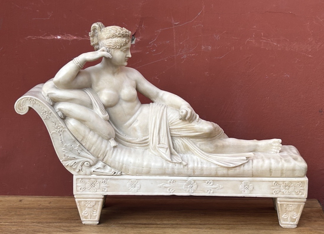 After Antonio Canova—pauline Borghese, A Major Alabaster Sculpture, 19th Century—empire Period 