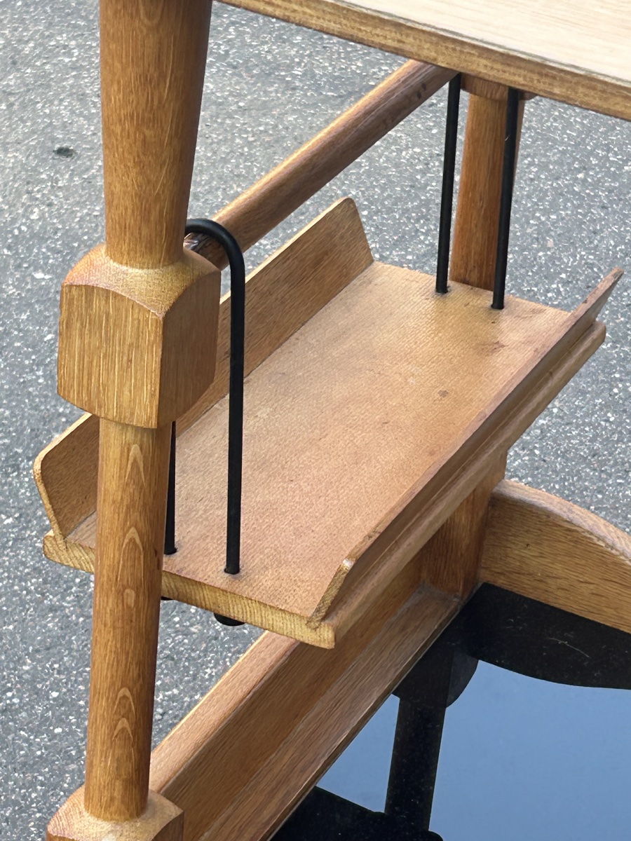 Guillerme Et Chambron - Oak Bar Cart Or Trolley, Circa 1950, On Wheels -photo-1