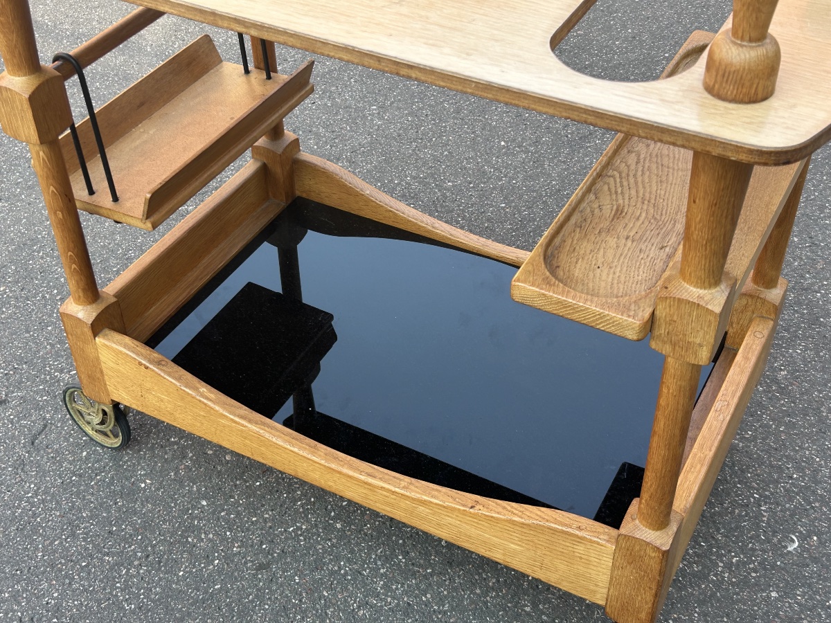 Guillerme Et Chambron - Oak Bar Cart Or Trolley, Circa 1950, On Wheels -photo-2