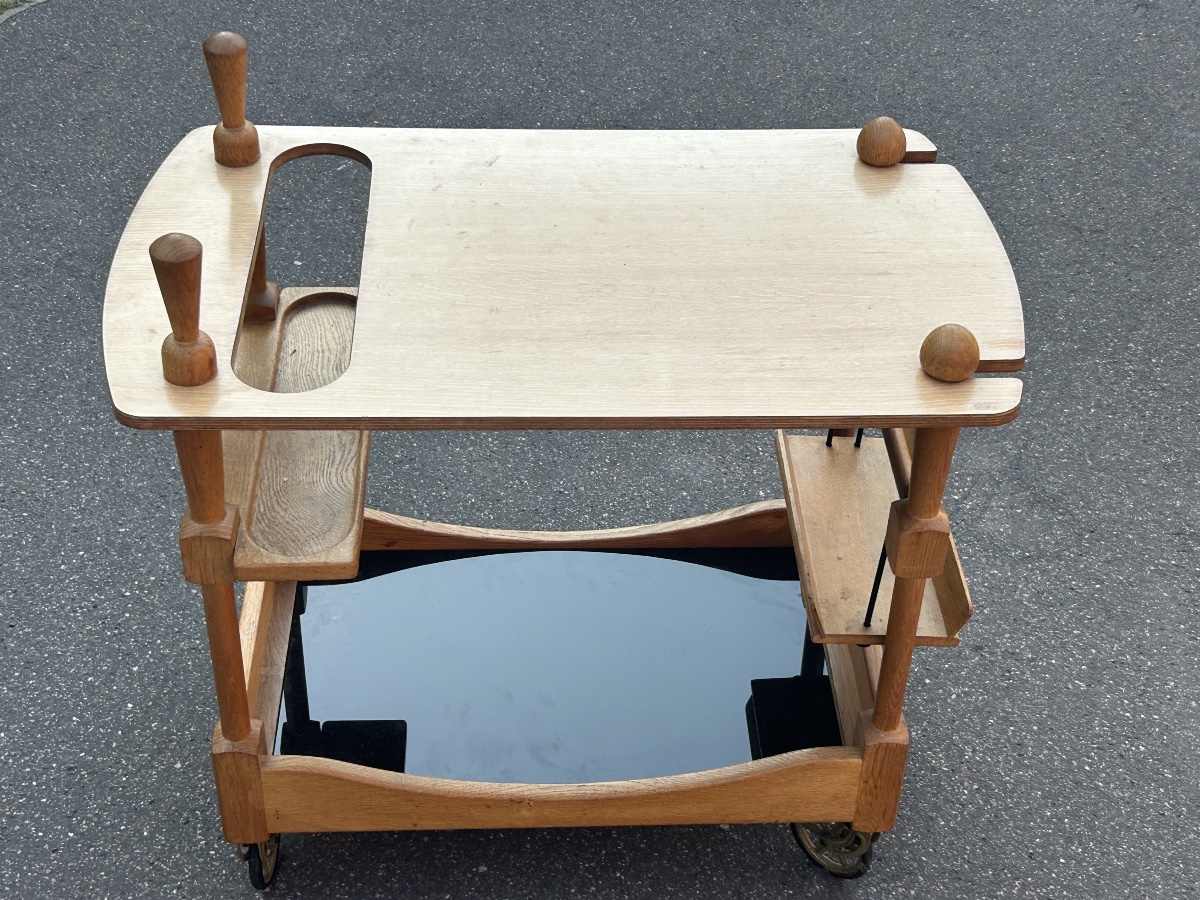 Guillerme Et Chambron - Oak Bar Cart Or Trolley, Circa 1950, On Wheels -photo-6