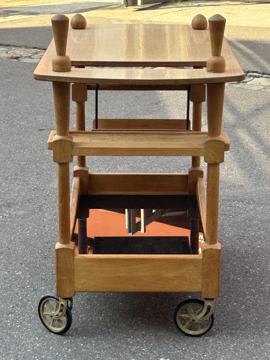 Guillerme Et Chambron - Oak Bar Cart Or Trolley, Circa 1950, On Wheels -photo-8
