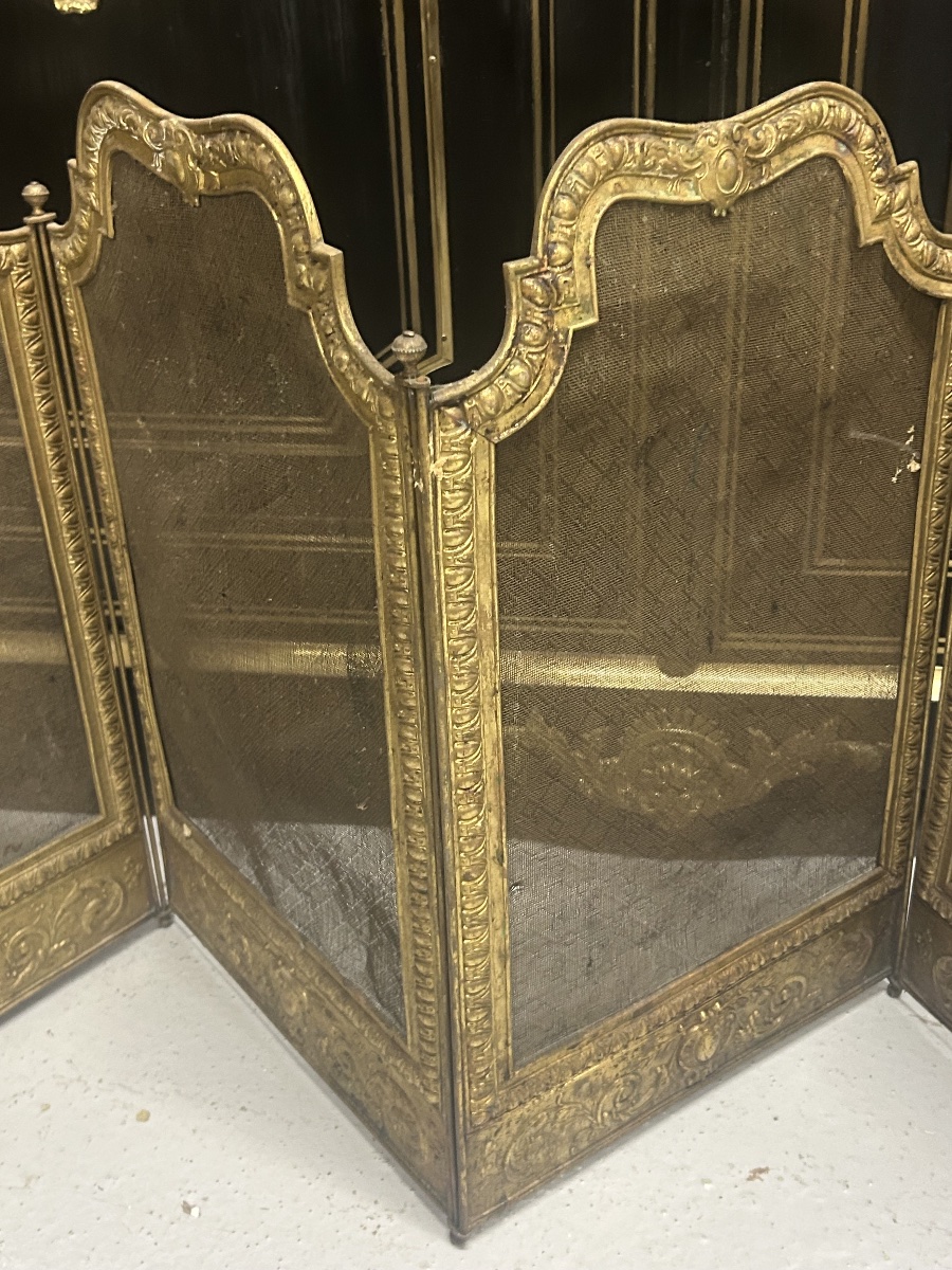 Vintage Late 19th-century Louis XV-style Brass Fireplace Screen Or Spark Guard -photo-3