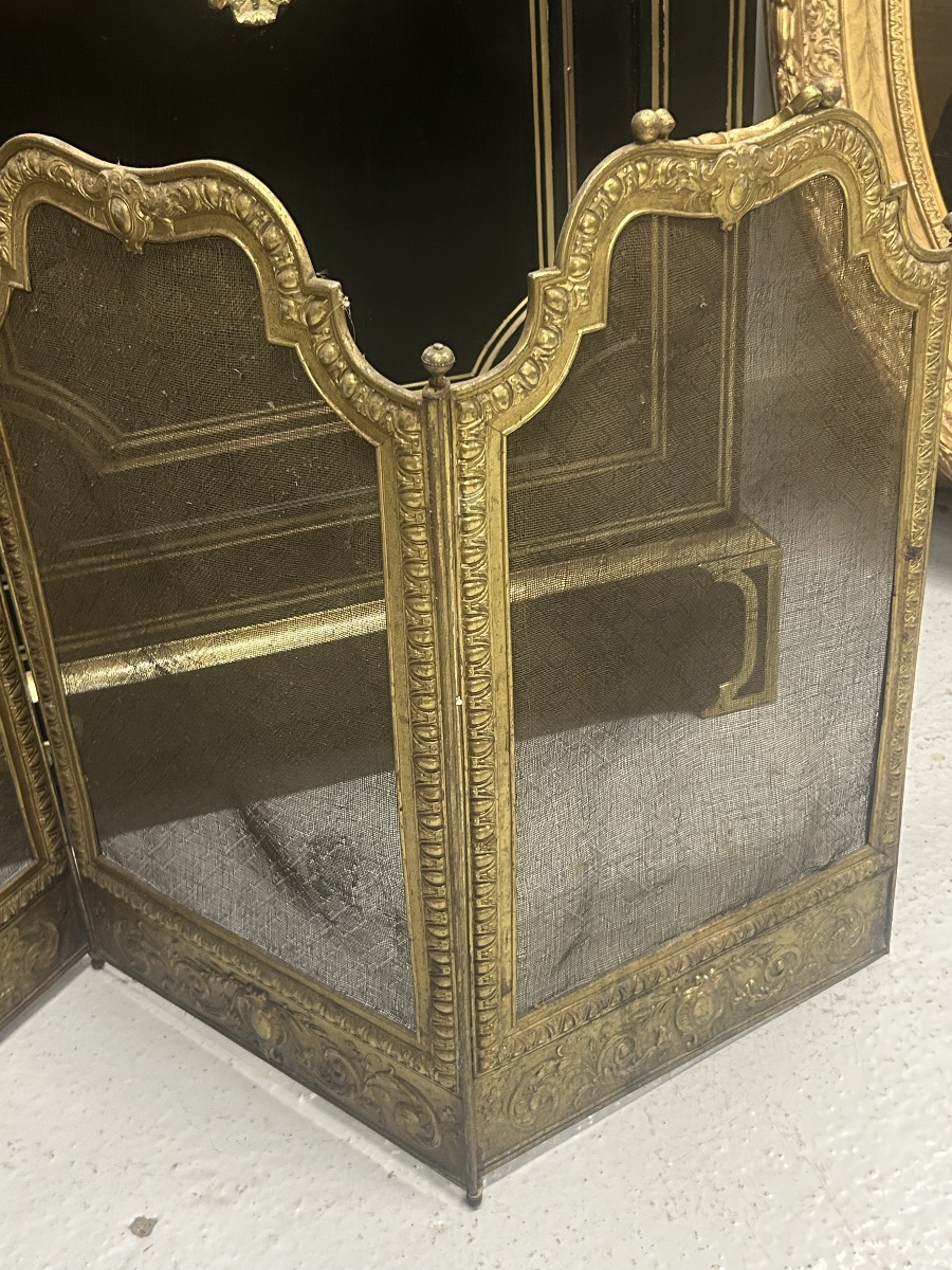 Vintage Late 19th-century Louis XV-style Brass Fireplace Screen Or Spark Guard -photo-4