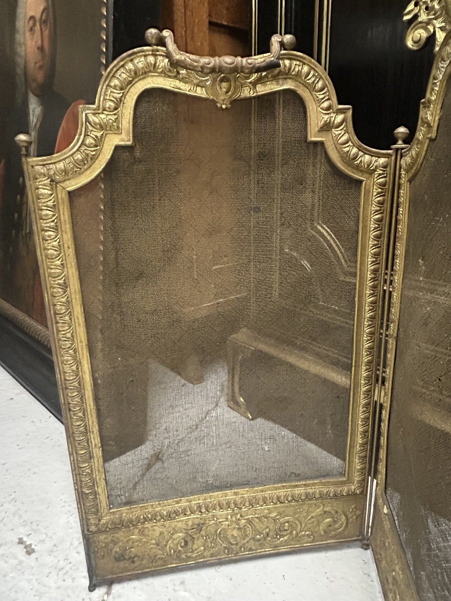 Vintage Late 19th-century Louis XV-style Brass Fireplace Screen Or Spark Guard -photo-4
