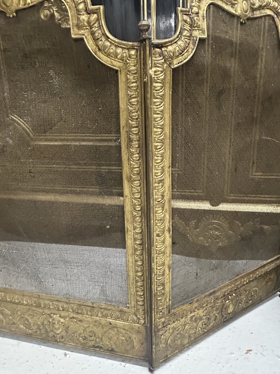Vintage Late 19th-century Louis XV-style Brass Fireplace Screen Or Spark Guard -photo-6