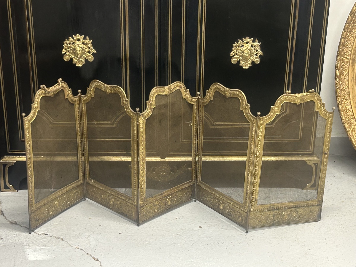 Vintage Late 19th-century Louis XV-style Brass Fireplace Screen Or Spark Guard 