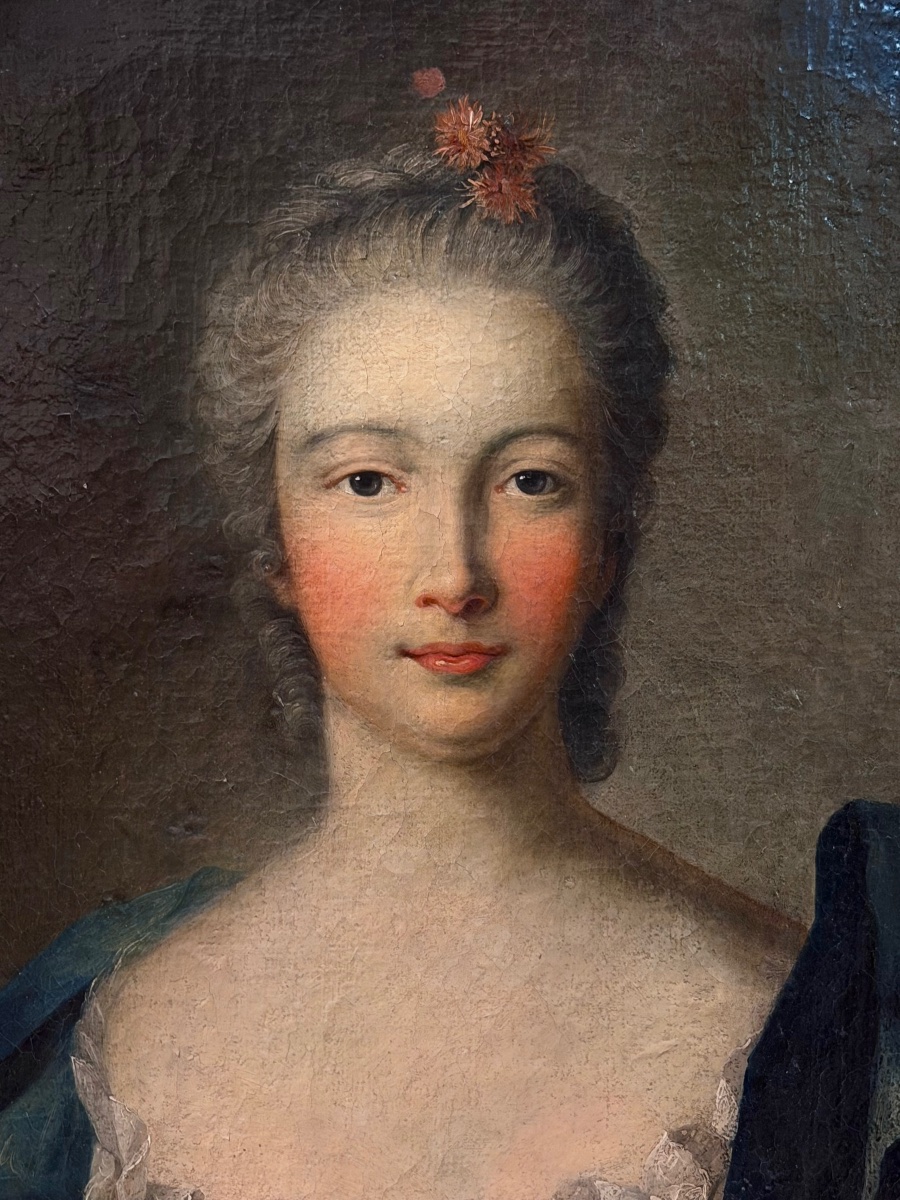 École Française du XVIIIème portrait de femme en ovale - huile sur toile -photo-3