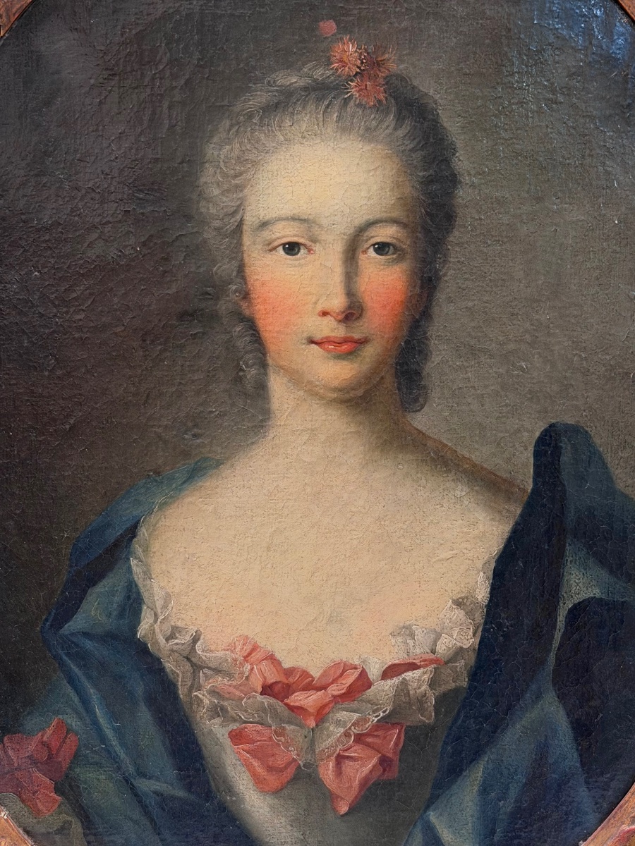 École Française du XVIIIème portrait de femme en ovale - huile sur toile -photo-3