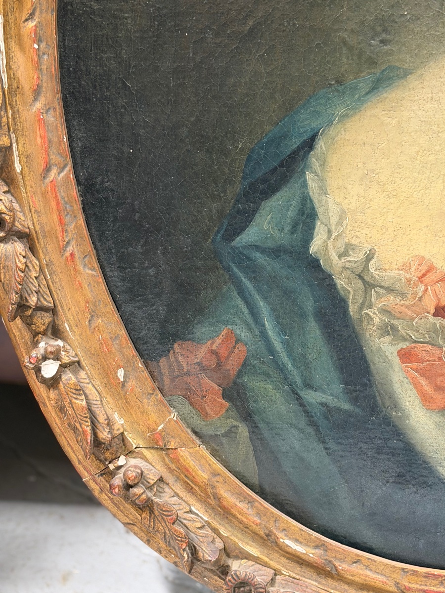 École Française du XVIIIème portrait de femme en ovale - huile sur toile -photo-4