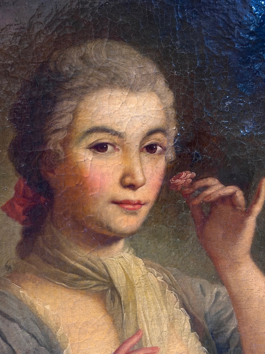 École Française du XVIIIème portrait de femme en ovale - huile sur toile -photo-7