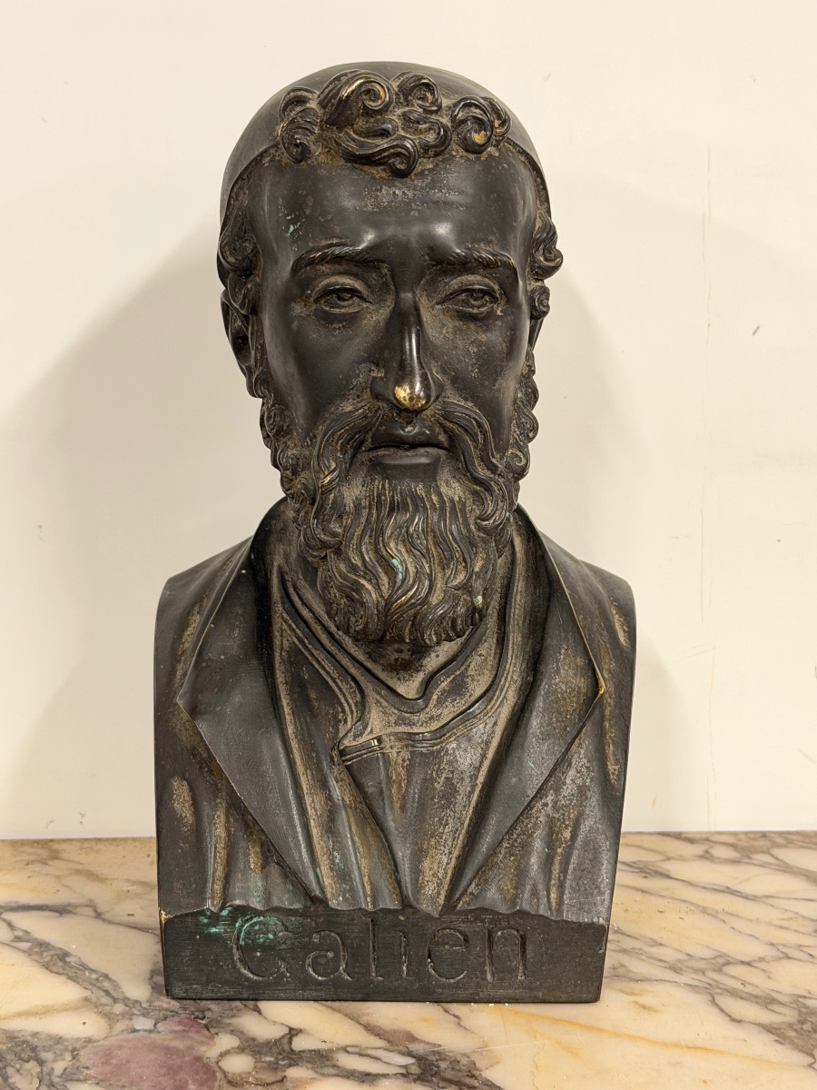 Buste de bibliothèque en bronze GALIEN ( 129-216) médecin Grec de l’antiquité- Chardigny 1859-photo-2