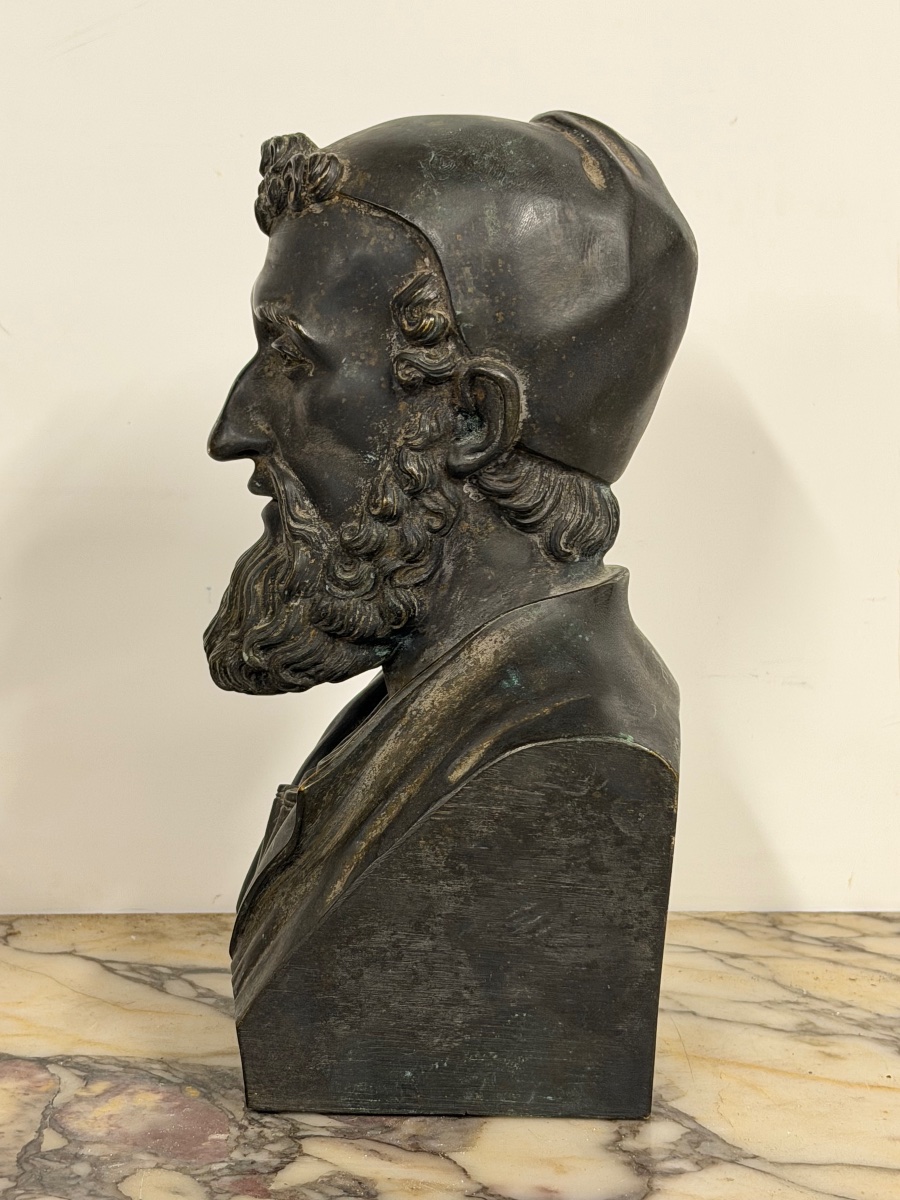 Buste de bibliothèque en bronze GALIEN ( 129-216) médecin Grec de l’antiquité- Chardigny 1859-photo-3