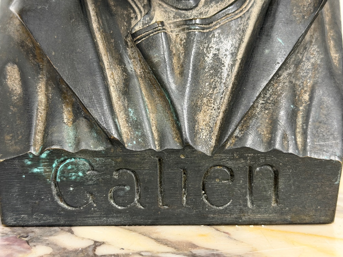 Buste de bibliothèque en bronze GALIEN ( 129-216) médecin Grec de l’antiquité- Chardigny 1859-photo-7