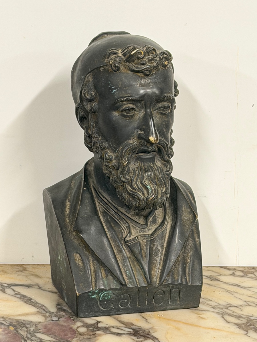 Buste de bibliothèque en bronze GALIEN ( 129-216) médecin Grec de l’antiquité- Chardigny 1859