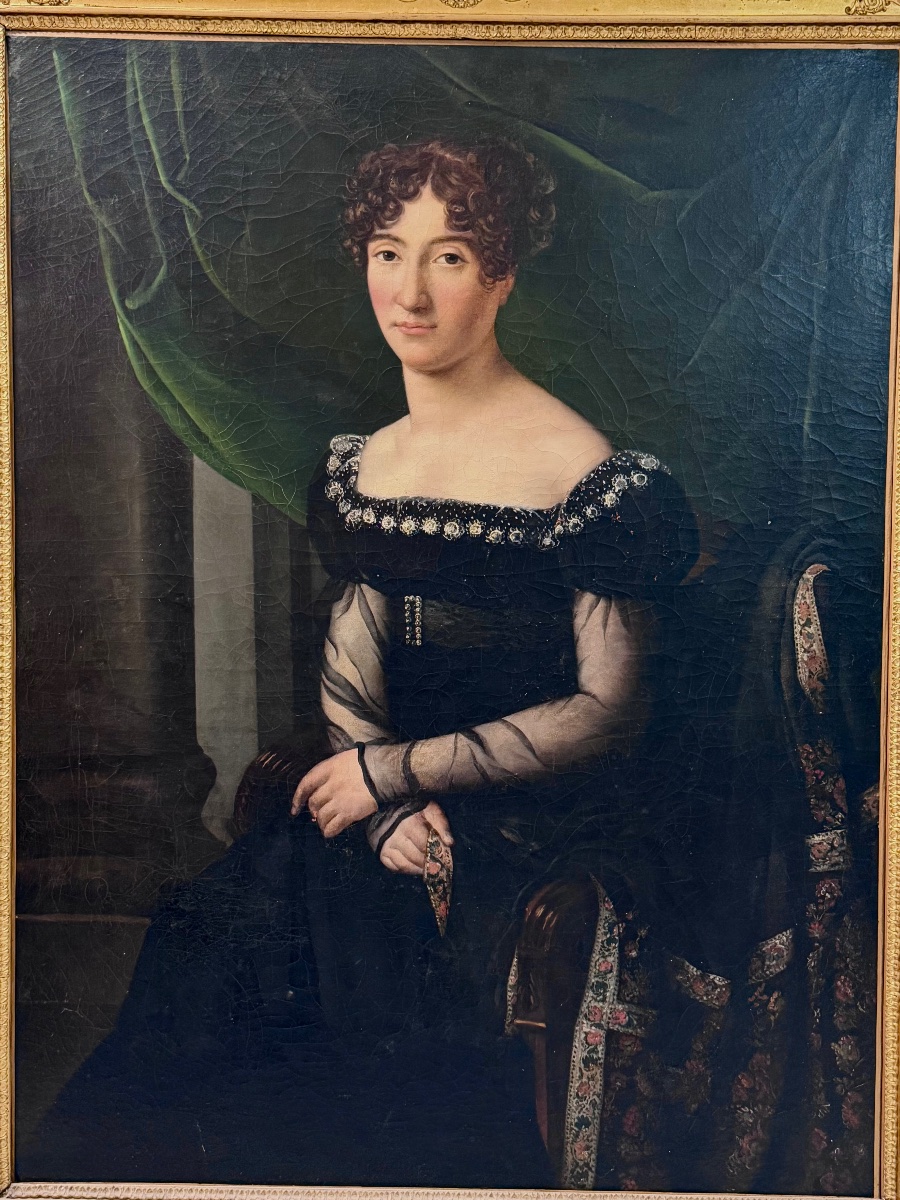 Grand portrait de femme d’époque Empire ou restauration H 133 cm-photo-2