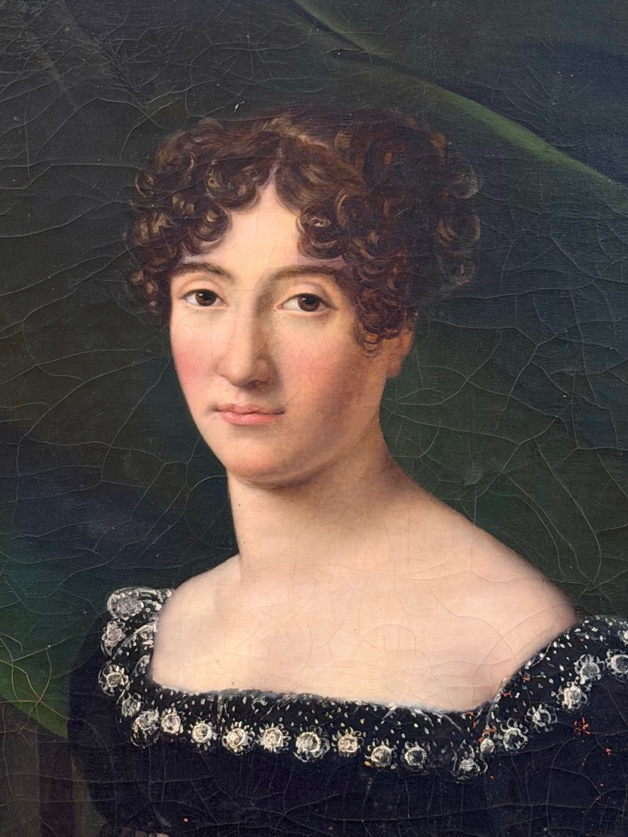 Grand portrait de femme d’époque Empire ou restauration H 133 cm-photo-3
