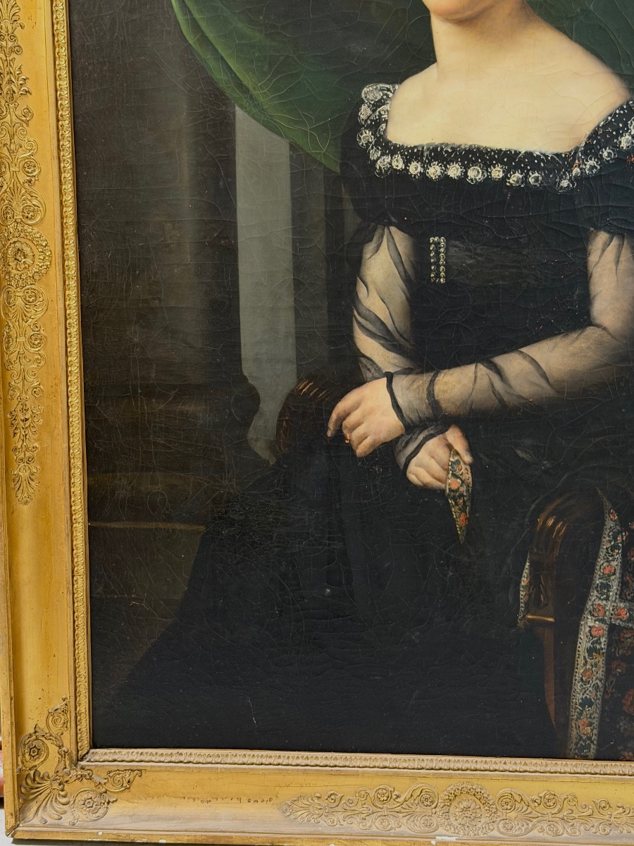 Grand portrait de femme d’époque Empire ou restauration H 133 cm-photo-2