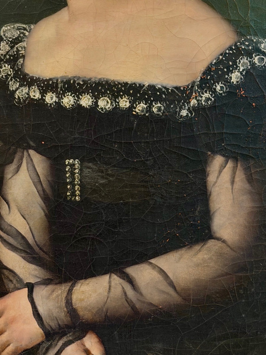 Grand portrait de femme d’époque Empire ou restauration H 133 cm-photo-3
