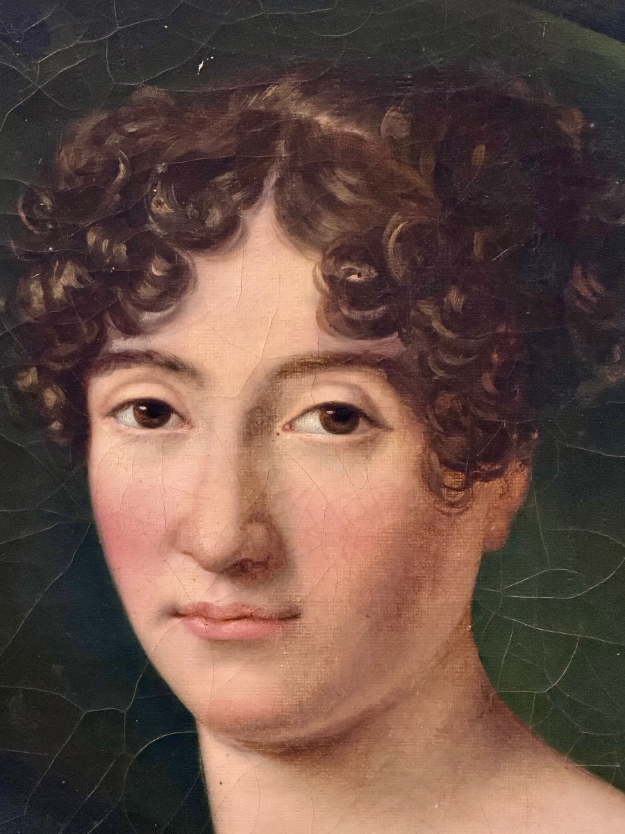 Grand portrait de femme d’époque Empire ou restauration H 133 cm-photo-4
