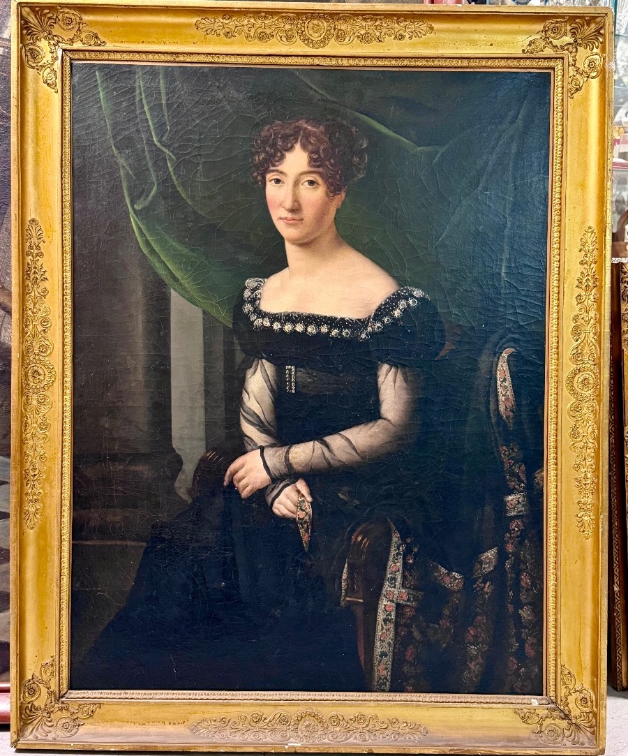 Grand portrait de femme d’époque Empire ou restauration H 133 cm-photo-7