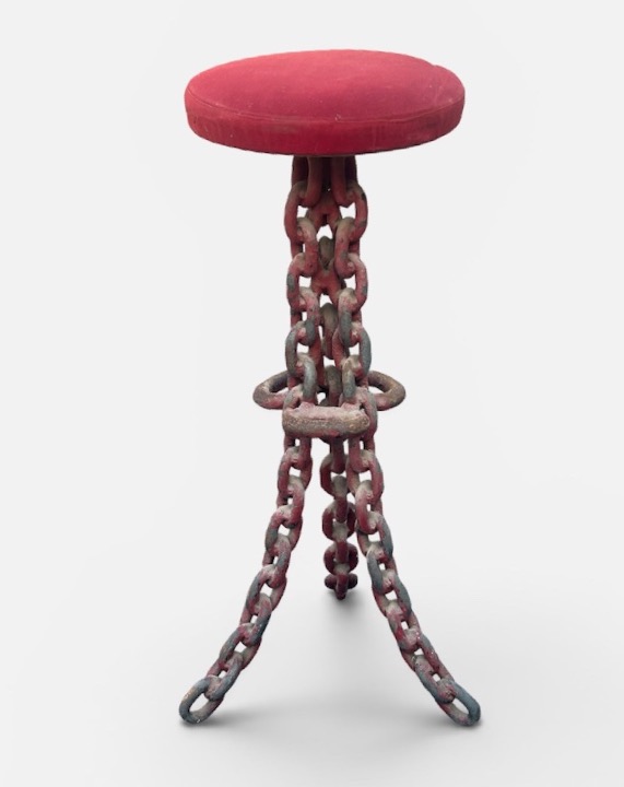 Tabourets de bar brutalistes en mailles de chaîne vers 1960-70 hauteurs 89 cm-photo-2