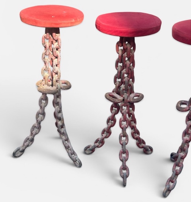 Tabourets de bar brutalistes en mailles de chaîne vers 1960-70 hauteurs 89 cm-photo-1