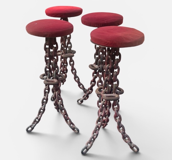 Tabourets de bar brutalistes en mailles de chaîne vers 1960-70 hauteurs 89 cm-photo-6