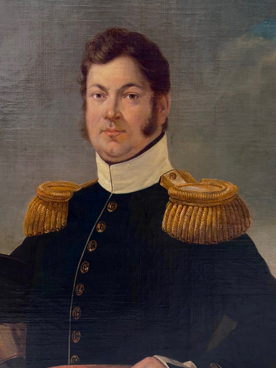 Grand portrait d’un officier militaire d’époque empire signé R. MAES Huile sur toile vers 1820-photo-3