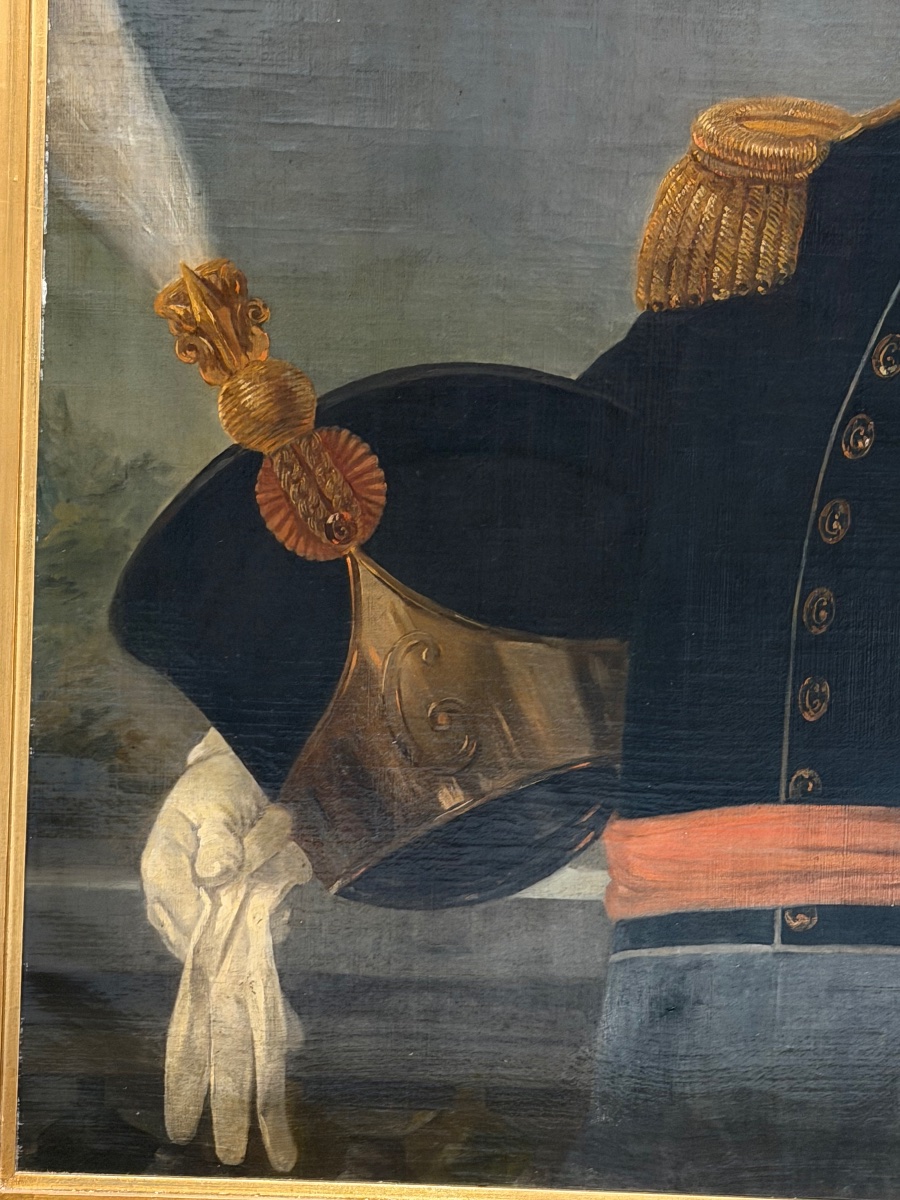 Grand portrait d’un officier militaire d’époque empire signé R. MAES Huile sur toile vers 1820-photo-4