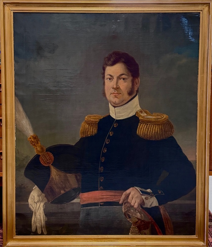 Grand portrait d’un officier militaire d’époque empire signé R. MAES Huile sur toile vers 1820