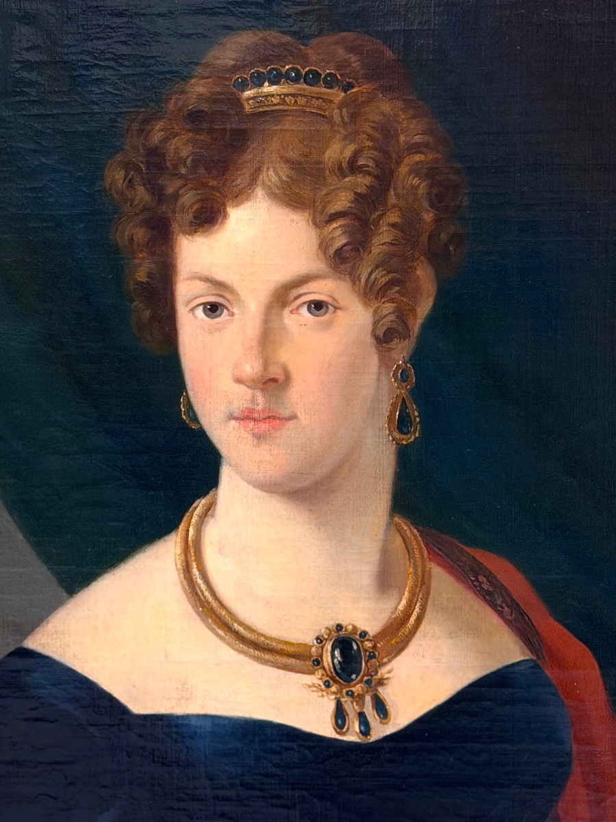 Grand portrait de femme Huile sur toile vers 1820 époque Empire signé R.MAES -photo-2