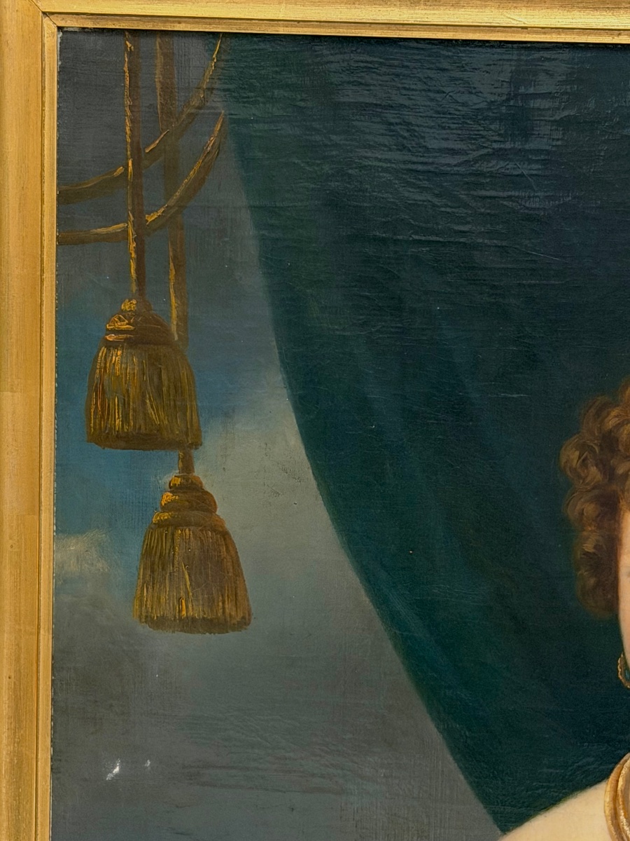 Grand portrait de femme Huile sur toile vers 1820 époque Empire signé R.MAES -photo-4