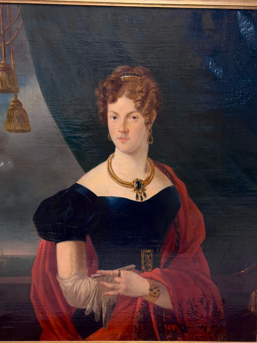 Grand portrait de femme Huile sur toile vers 1820 époque Empire signé R.MAES -photo-2