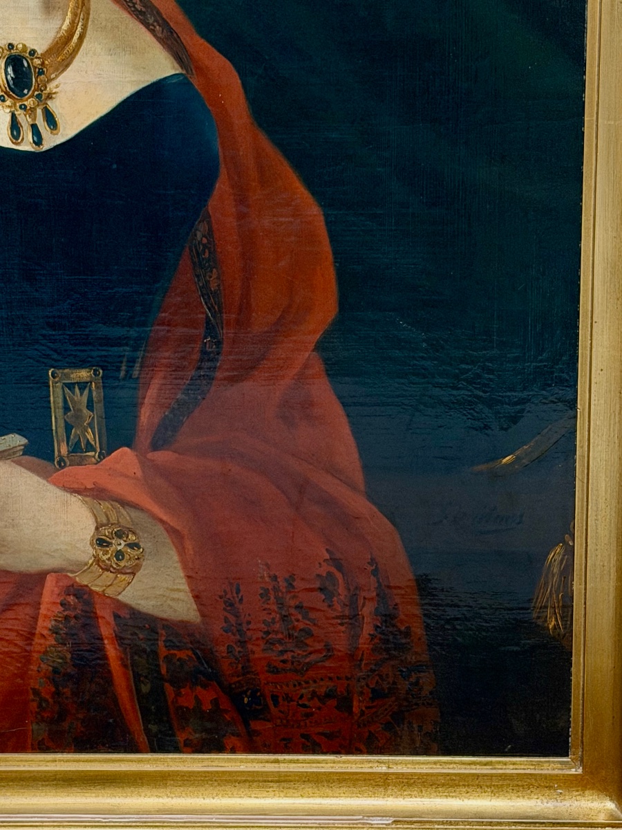 Grand portrait de femme Huile sur toile vers 1820 époque Empire signé R.MAES -photo-3