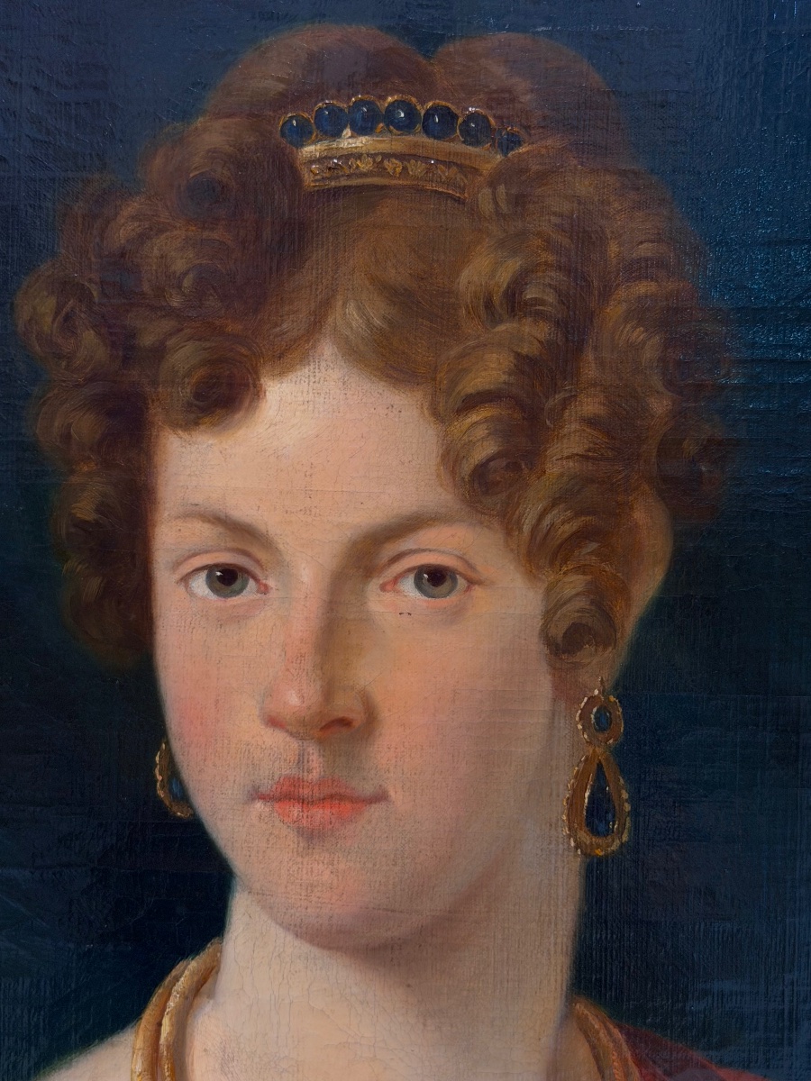 Grand portrait de femme Huile sur toile vers 1820 époque Empire signé R.MAES -photo-6
