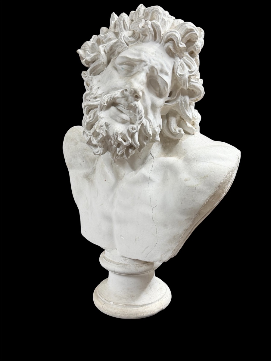 Large Bust Of Laocoon, Plaster Cast Based On The Ancient Original, Early 20th Century, H 72 Cm-photo-2