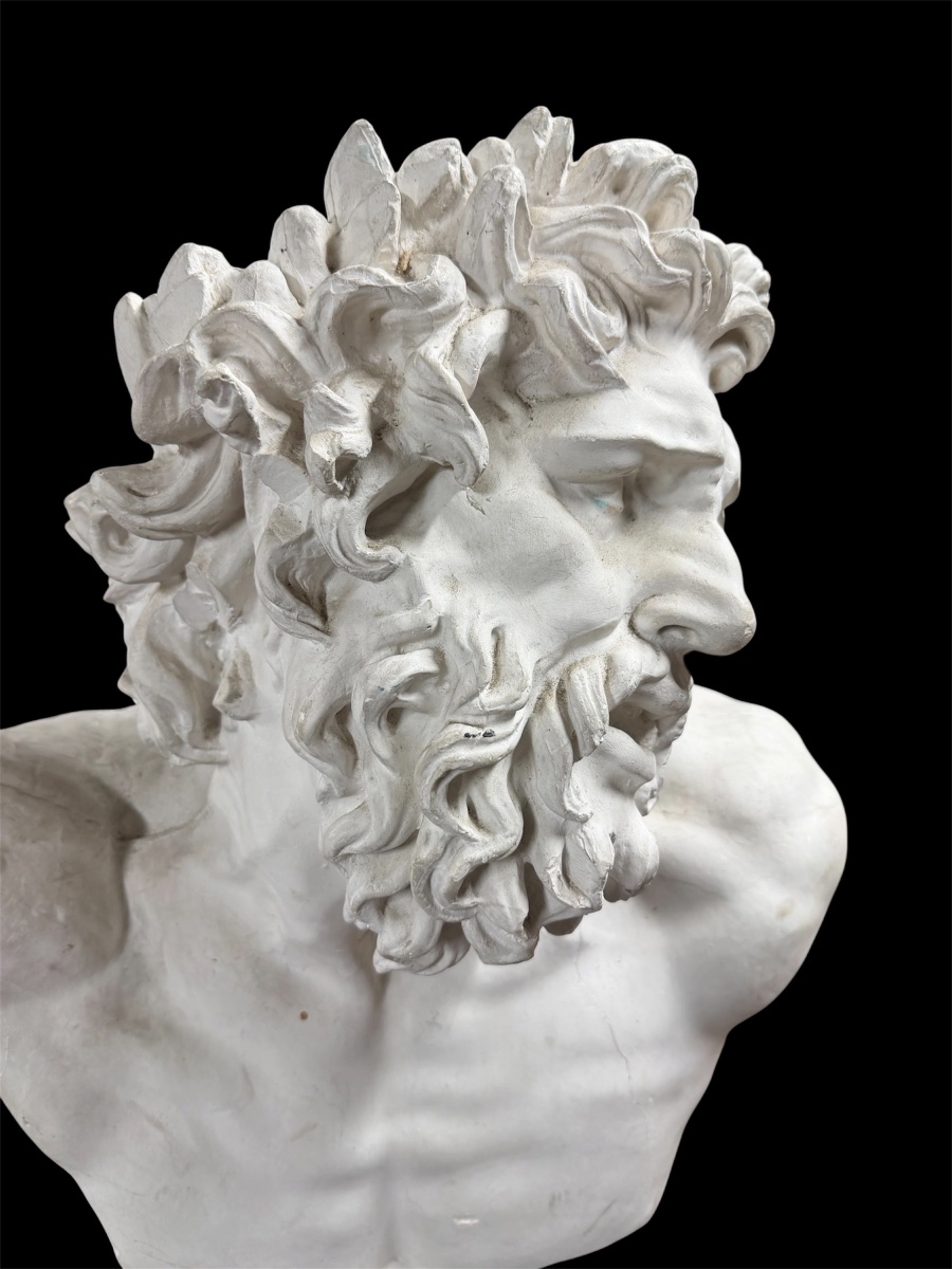 Large Bust Of Laocoon, Plaster Cast Based On The Ancient Original, Early 20th Century, H 72 Cm-photo-3