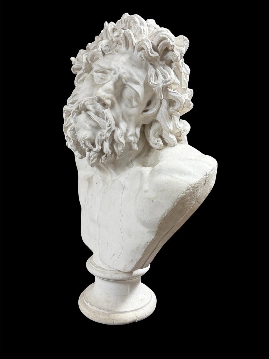 Large Bust Of Laocoon, Plaster Cast Based On The Ancient Original, Early 20th Century, H 72 Cm-photo-4