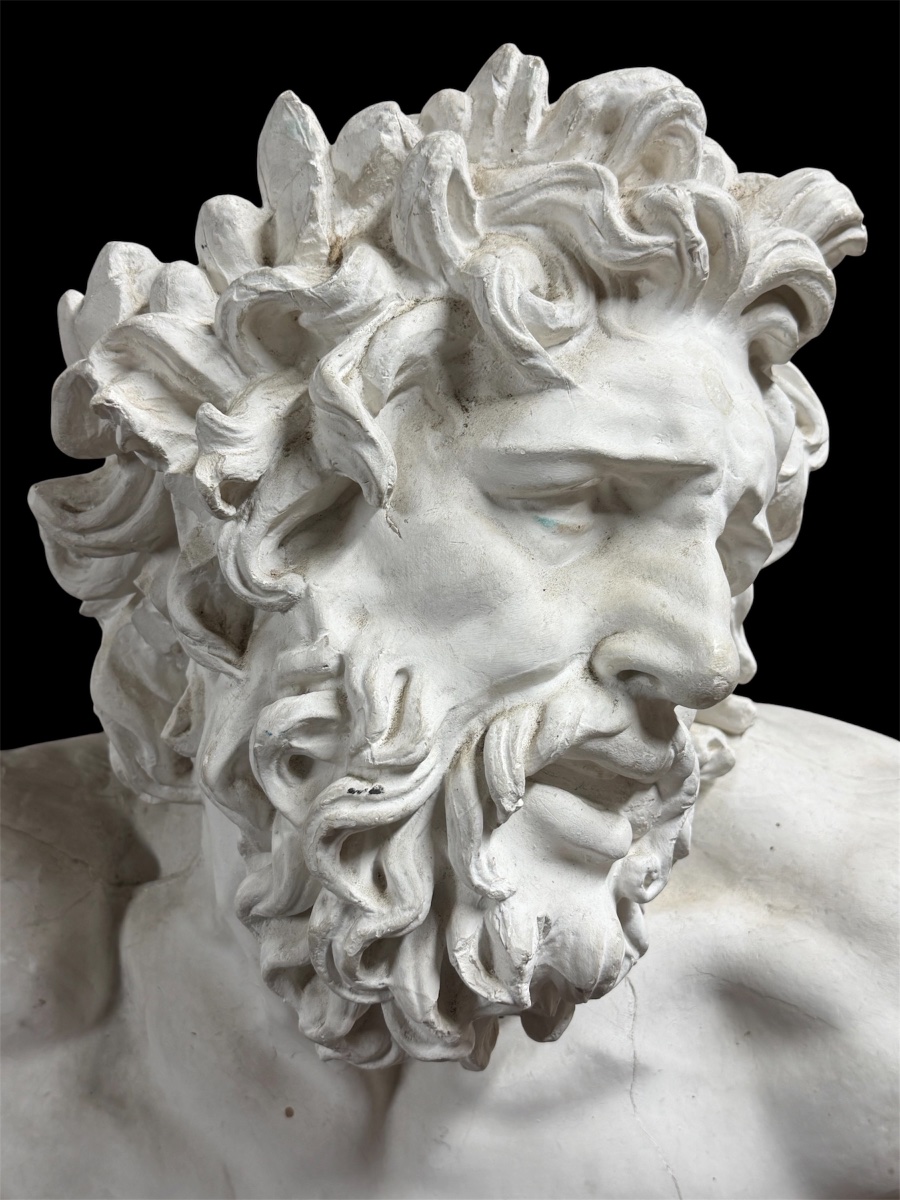 Large Bust Of Laocoon, Plaster Cast Based On The Ancient Original, Early 20th Century, H 72 Cm-photo-5