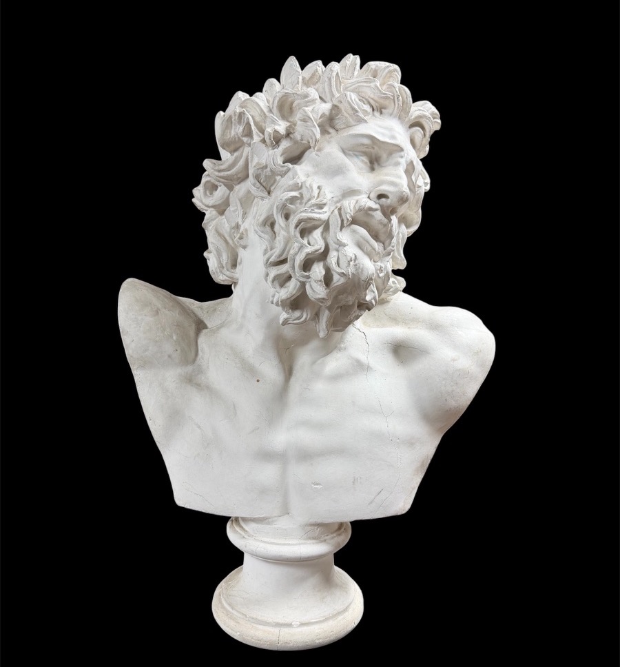 Large Bust Of Laocoon, Plaster Cast Based On The Ancient Original, Early 20th Century, H 72 Cm